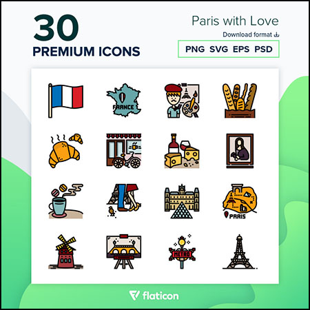 巴黎与爱情JPG/PNG/AI蚂蚁素材网矢量图标精选包