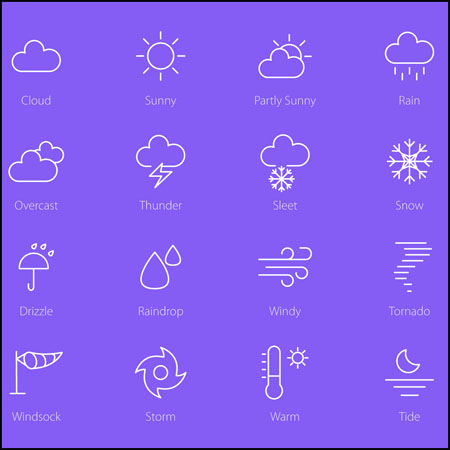 16款天气线性ICONS图标蚂蚁素材网矢量素材精选