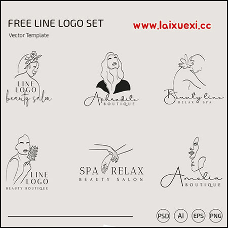 6款线条抽象女人LOGO徽标标志PSD/AI/EPS蚂蚁素材网矢量模板精选