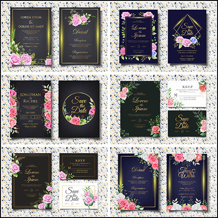 7套水彩花卉装饰婚礼邀请函邀请卡蚂蚁素材网矢量模板精选