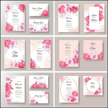 8款红色玫瑰花装饰邀请函蚂蚁素材网矢量模板精选