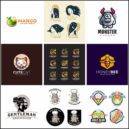 13套猫蜜蜂餐厅饮食厨师女人高尔夫球字母G芒果标志徽标LOGO图标