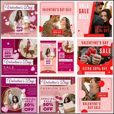 11款情人节促销打折交互网站横幅蚂蚁素材网矢量模板精选