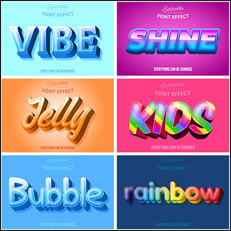 6款糖果风格3D立体艺术字文本样式模板蚂蚁素材网矢量素材精选