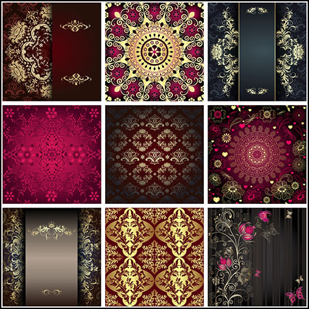 10款欧式金色花纹墙纸背景图案蚂蚁素材网矢量模板精选