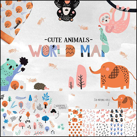 可爱卡通动物剪贴画和地图版块PNG免抠图和蚂蚁素材网矢量素材精选