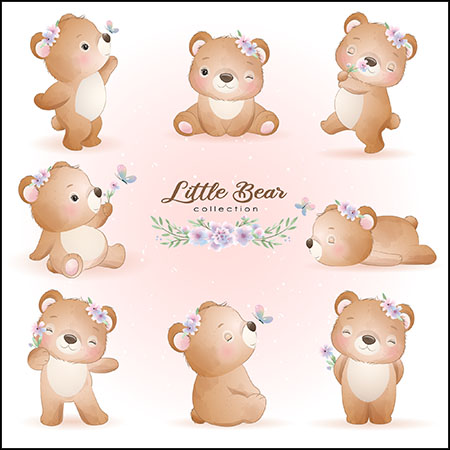12款花卉装饰可爱卡通熊蚂蚁素材网矢量插图精选