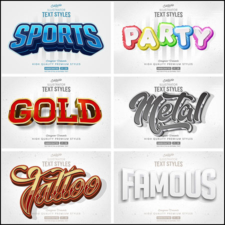 8款3D立体艺术字文本样式矢量模版