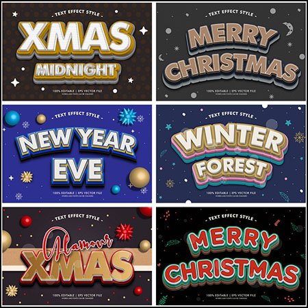 8款新年圣诞节扇形排版艺术字文本样式矢量模版