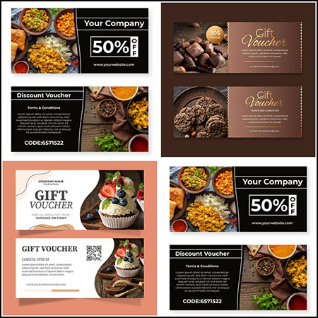 3套甜品美食打折促销礼品券蚂蚁素材网矢量模板精选