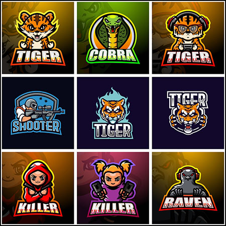 13款游戏风格卡通动物LOGO徽标标志矢量印染图案