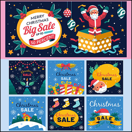 9款交互网站圣诞节促销打折横幅广告模板蚂蚁素材网矢量素材精选