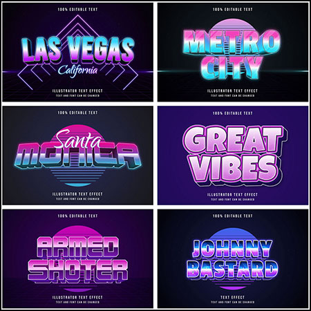 6款欧美复古风格3D立体艺术字文本样式矢量模版