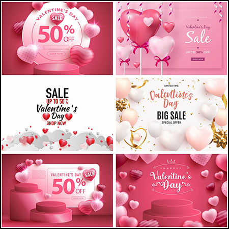 6款情人节商品展示促销打折横幅海报蚂蚁素材网矢量模板精选