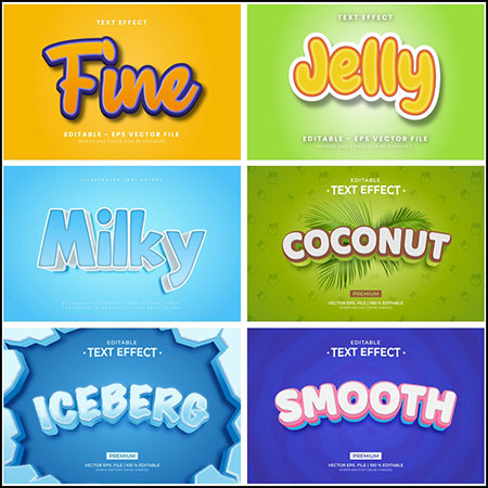 6款卡通动漫风格3D立体艺术字文本样式矢量模版