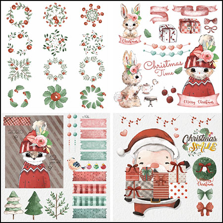 9套水彩手绘圣诞节装饰元素蚂蚁素材网矢量素材精选