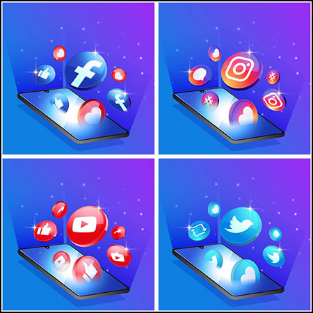 5款智能手机3D多媒体图标蚂蚁素材网矢量背景精选