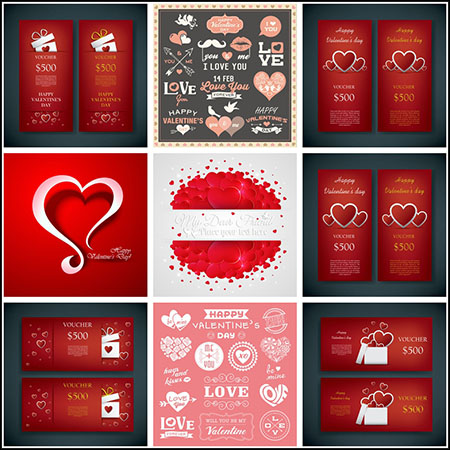 11套情人节活动抵用现金券和插图贴纸蚂蚁素材网矢量素材精选