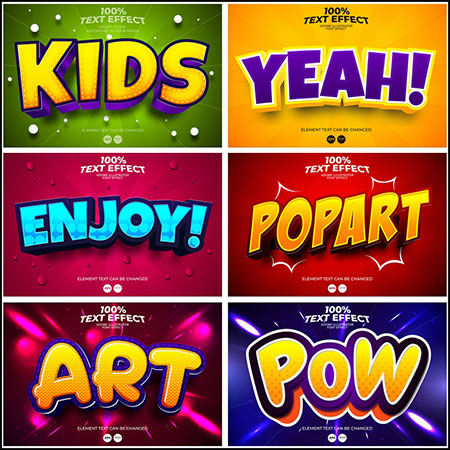 6款创意艺术字3D立体艺术字文本样式矢量模版