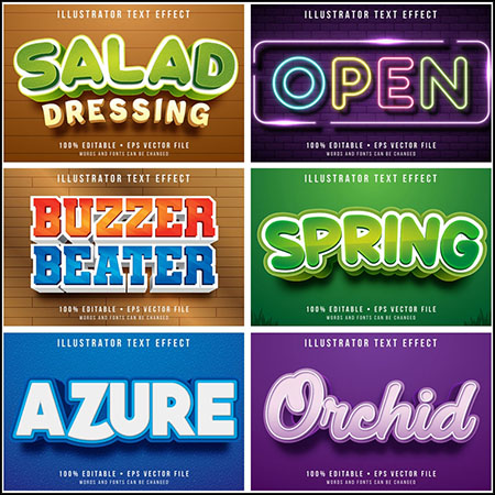 8款创意艺术字3D立体艺术字文本样式矢量模版