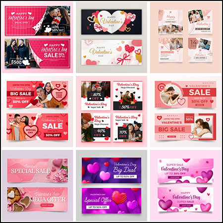 17套浪漫情人节促销打折横幅蚂蚁素材网矢量模板精选