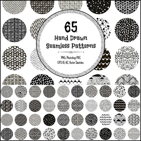 65款手绘抽象几何涂鸦无缝纹理背景图案PAT/AI素材