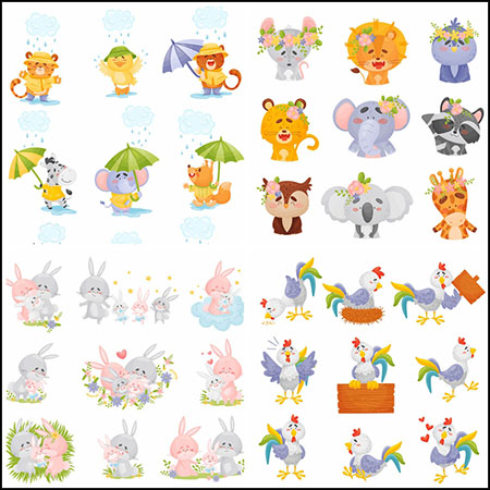 7套可爱卡通森林动物和鸟类拟人化插图蚂蚁素材网矢量素材精选