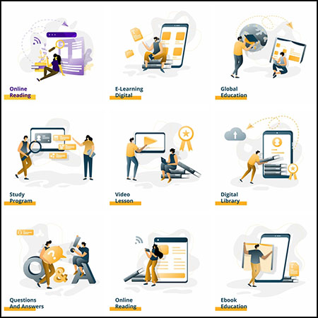 9款商务营销在线教育蚂蚁素材网矢量插图精选