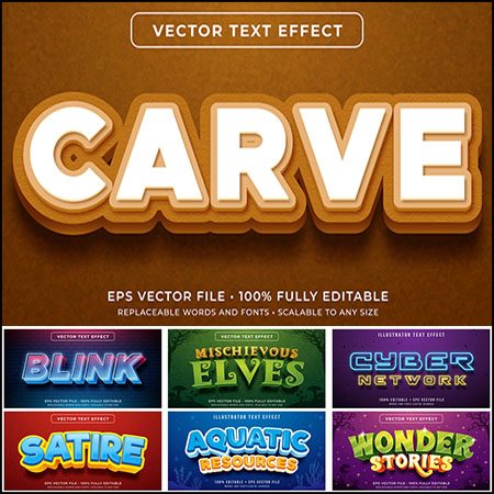 8款海洋和森林风格艺术字3D立体艺术字文本样式矢量模版