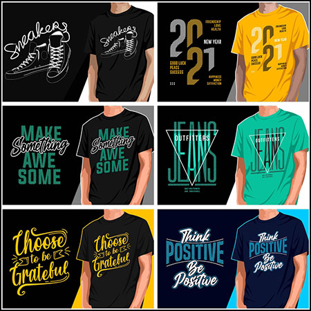 7款艺术英文T恤印染图案蚂蚁素材网矢量插图精选