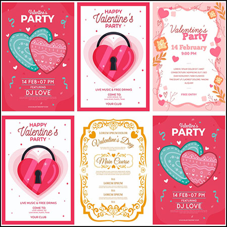 4款手绘情人节派对海报蚂蚁素材网矢量模板精选