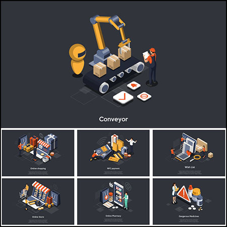 7款手机APP电商网络购物移动商店2.5D等距插图