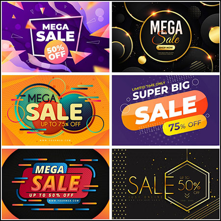 7款渐变风格超级促销打折横幅海报背景蚂蚁素材网矢量模板精选