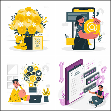 6款网上冲浪聊天学习蚂蚁素材网矢量插图精选