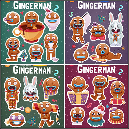 7套圣诞节可爱拟人化卡通糖饼人贴纸蚂蚁素材网矢量插图精选