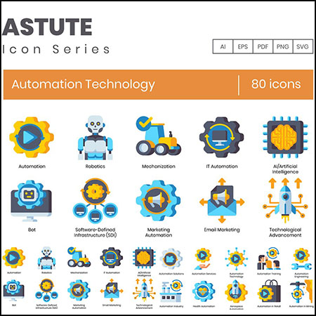 80个自动化技术机器和机器人图标PNG/SVG/AI/EPS素材