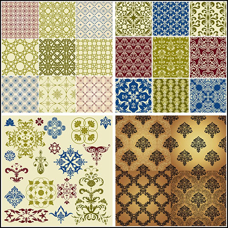 10套欧式花纹图案和花纹无缝背景蚂蚁素材网矢量素材精选