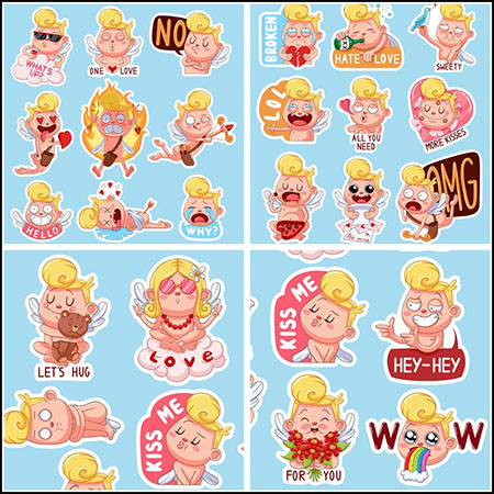3套情人节趣味贴纸剪贴画蚂蚁素材网矢量素材精选