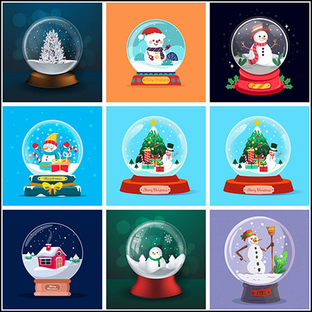 圣诞节水晶球摆件蚂蚁素材网矢量插图精选