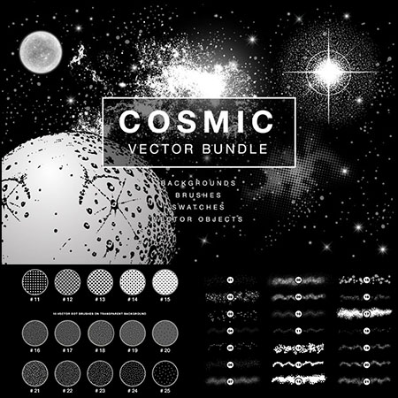 复古宇宙星云银河系漫画插图粒子AI笔刷