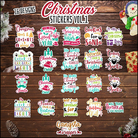 16款圣诞节节日艺术文字贴纸AI/SVG/PNG/JPG/PSD蚂蚁素材网矢量素材精选