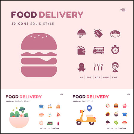 3套餐饮食物快递矢量ICONS图标素材