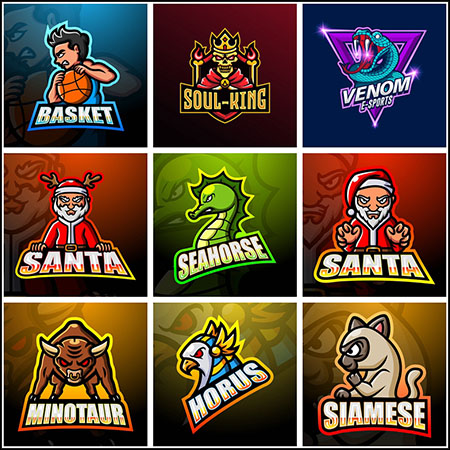 16款圣诞老人风格和邪恶动物游戏LOGO标志蚂蚁素材网矢量模板精选