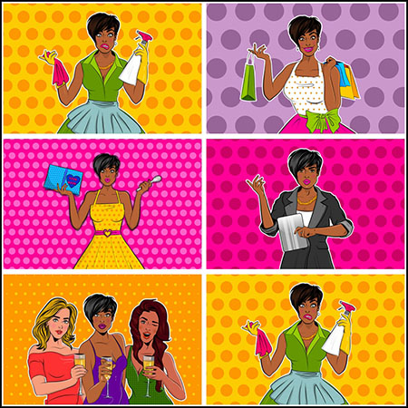 5款波普艺术时尚女性矢量人物插图素材