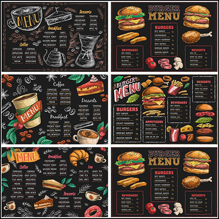 5款快餐速食面包店点餐菜单蚂蚁素材网矢量模板精选