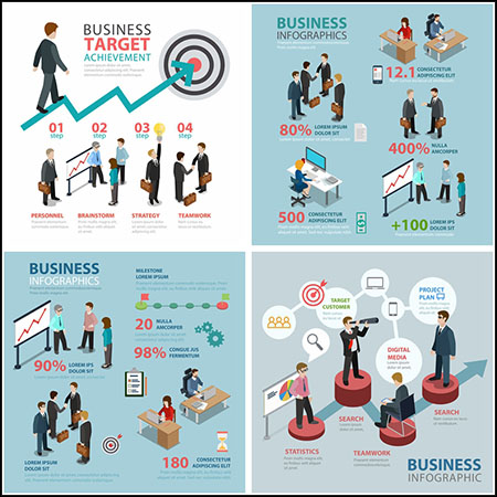 4套卡通人物业务数据信息图表蚂蚁素材网矢量插图精选