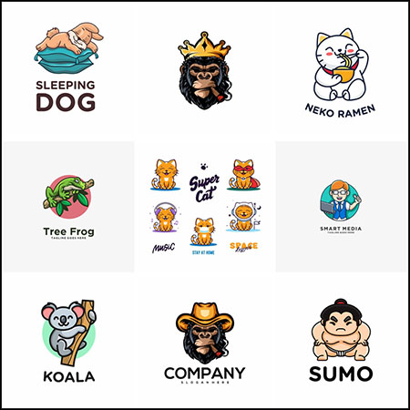 22款可爱拟人化卡通动物LOGO标志矢量徽标