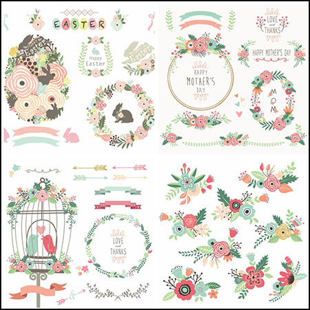 4套漂亮的情人节花环花卉蚂蚁素材网矢量素材精选