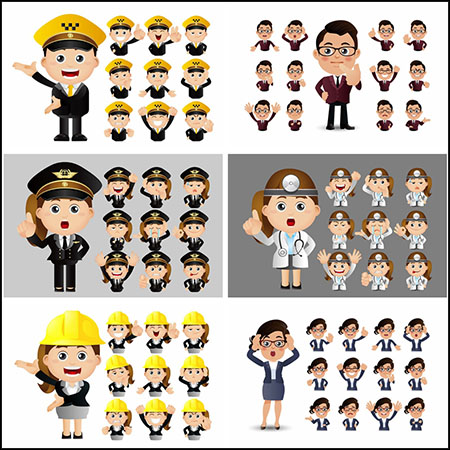 9套不同职业商务人士卡通人物蚂蚁素材网矢量插图精选