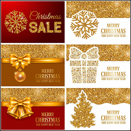 8款金色圣诞节促销打折横幅现金抵用券蚂蚁素材网矢量模板精选